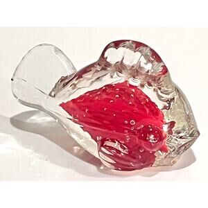 Norcrest Glass Paperweight Koi Fish 4" Art Hand Blown Red Controlled Bubble Vtg